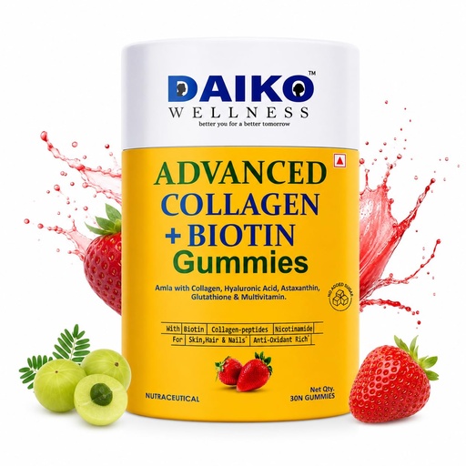 [BRSREFINBAOWMFIZ] Daiko Collagen Gummies with Glutathione, Biotin & Vitamin C Brightens Skin, Reduces Hair Fall & Strengthens Hair and Nails | Sugar Free Strawberry – 30 Gummies for Men & Women