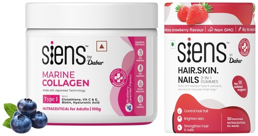 [BRSRAADROR6RUFA2] Siens By Dabur Hydrolyzed Marine Collagen- 100g and Hair, Skin & Nails (3 in 1 Gummies) - 30 pieces
