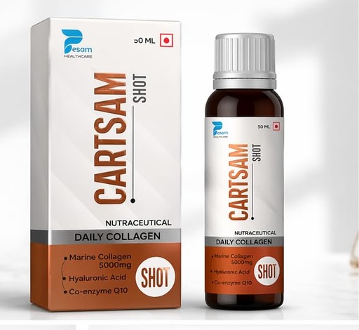[BRSRGC34OEPA43T6] hunaysa Cartsam Daily Collagen Shot, Marine Collagen 5000mg with Hyaluronic Acid & Co-enzyme Q10, Orange Flavour, 50ml