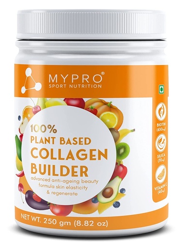 [BRSW2ZL5CAIGG3LD] Mypro Sport Nutrition Collagen Supplement Powder to support Skin Elasticity, Firmness & Youthful Glow | 100%Plant-based with Hyaluronic Acid & Vitamin C | For Women & Men (250 Gm)
