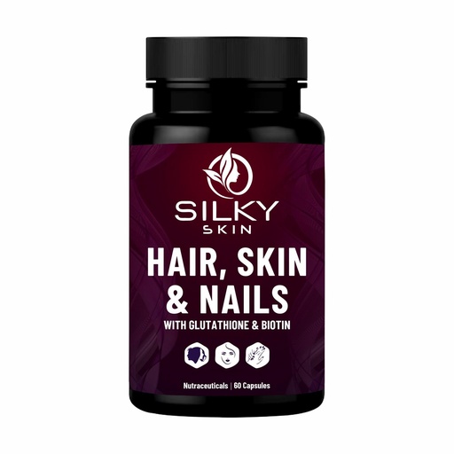 [BRSREBT2CAHAGHY4] Silky Skin Hair, Skin & Nails with Glutathione & Biotin | Vitamins A, C, E, D3,K2, Zinc & Grape Seed Extract | 60 Caps | For Skin Radiance, Strong Nails & Healthy Hair