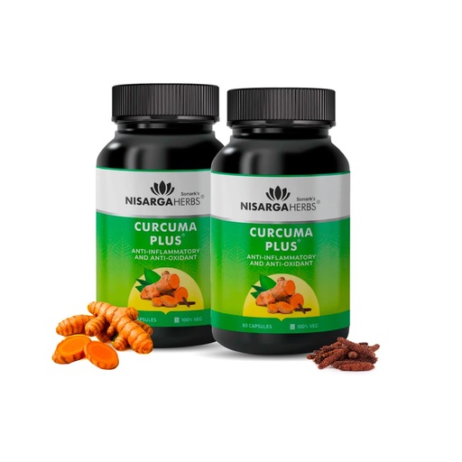 [BRSRGFAHBMFWKG3D] SONARK'S Nisarga Herbs Curcuma Plus - High Potency Antioxidant Supplement (Pack of 2, 120 Capsules) - Promotes Healthy Blood Flow, Clear Respiratory Function & Faster Wound Healing - Natural Cellular Protection