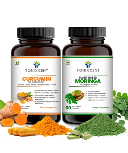 [BRSREGD3BYFQYYDB] Anti-Inflammatory Nutrition Duo | Curcumin & Moringa Capsules | Reduces Inflammation, Boosts Energy & Immunity | 60+60 Vegan Capsules