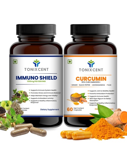 [BRSREGDYBUGWA2AZ] Immune Max Blend | ImmunoShield & Curcumin Capsules | Boosts Immunity, Reduces Inflammation & Supports Joints | 60+60 Vegan Capsules