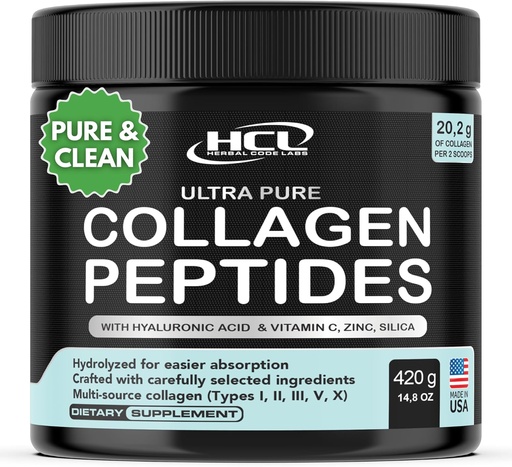 [BRSROFAKC4HBOHIV] Collagen Peptides Powder with Vitamin C & Hyaluronic Acid - 来自有机最清洁源和超高吸收 - 水解 多型 I, II, III, V, X - 美国制造的皮肤毛发补充剂