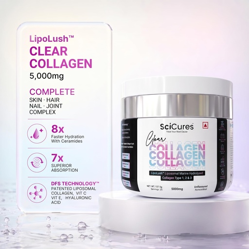 [BRSRYZAQOYNAG337] Clear Collagen | 5g Liposomal Marine Collagen Type 1, 2 & 3 | Korean Sourced | Liposomal Vit C, E, Zinc & HA + Ceramides | 7x Absorption | Skin, Hair, Nails & Joints | Zero Smell & Taste | 138g Unflavoured