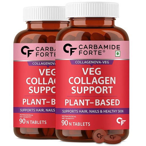 [BRSRAFQ5DJ7WMAAZ] Carbamide Forte 100% Veg Collagen Builder, 90 capsules | Plant Based Collagen Support Supplement for Skin & Hair (Pack of 2), 1 count