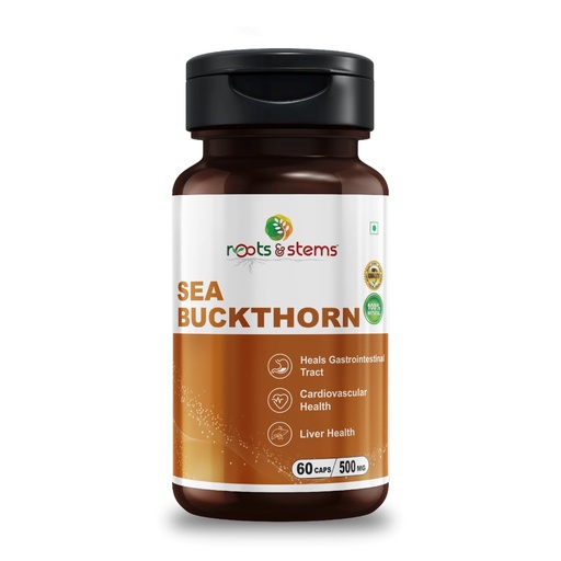 [BRSROBLYCUHRMETJ] roots & stems Sea Buckthorn Extract Supplement | Veg Collagen Berry Powder | Rich Source of Omega 3,6,7,9 with Fiber, Vitamin C & E | Good for Heart, Brain, Skin & Hair | 500 mg 60 Capsules (Pack of 1)