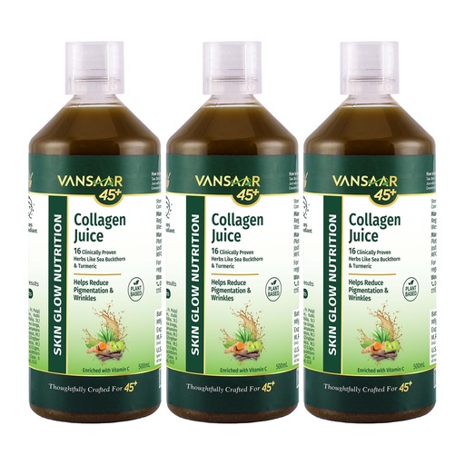 [BRSRGFT4CIHQGYL4] Vansaar 45+ Collagen Juice - 500 ML*3 | Collagen Beauty Supplement for Women & Men with Vitamin C, Amla and Sea Buckthorn | For Healthy Skin & Hair, Anti-Aging | 100% Plant-Based Collagen Builder