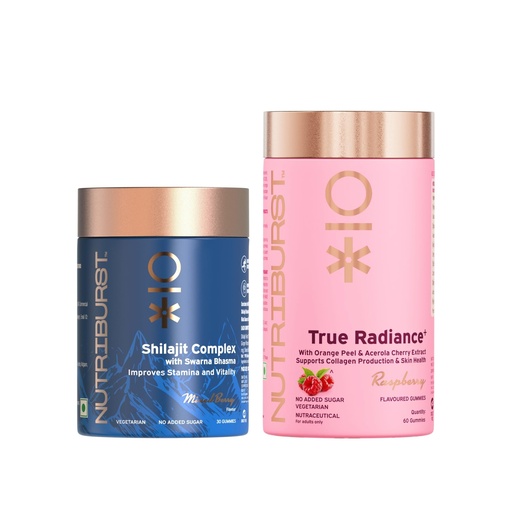 [BRSRABAODIFBYGT5] Nutriburst Beauty & Strength Combo: True Radiance Collagen Builder Gummies + Shilajit Gummies for Glowing Skin, Enhanced Collagen Production, and Vitality | Supports Beauty, Energy, and Wellness | No Added Sugar (1 Month Pack)