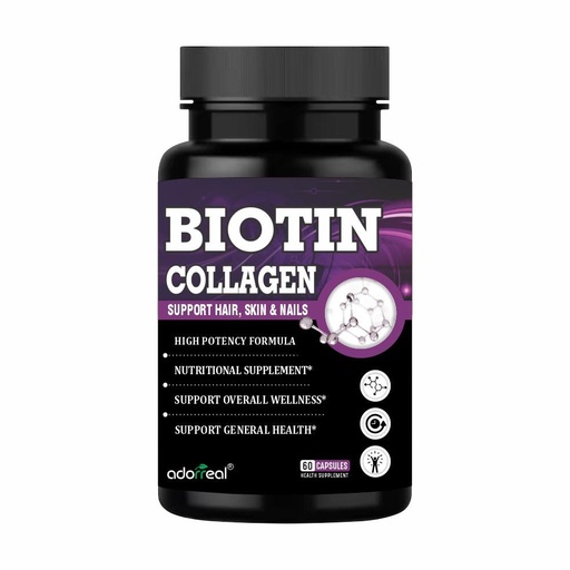 [BRSRO2T4AEBQMD35] Biotin with Plant-Based Collagen, Vitamin C & Hyaluronic Acid – 10000mcg Hair, Skin & Nail Support Supplement – 60 Vegan Capsules