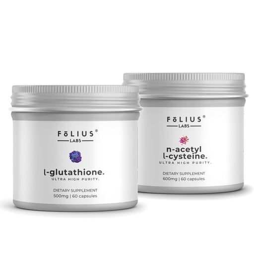 [BRSRYYIPB57GOGTA] FOLIUS LABS Clean Label Ultra High Strength L-Glutathione 98% + N-Acetyl L-Cysteine (NAC) Combo | For Glowing Skin, Lungs and Respiratory Support - 60+60 Capsules