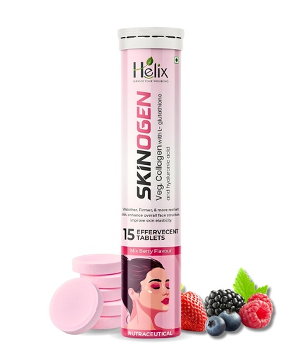 [BRSRECYHC4MBSDLF] Helix SKINOGEN Veg Collagen Effervescent Tablets for Glowing Skin & Radiance | Skin Brightening & Anti-Aging Formula with L-Glutathione, Hyaluronic Acid, Resveratrol, Lycopene, Aloe Vera, Rosehip & Vitamin E | Mix Berry (15 count (Pack of 1), Mix Berry Flavor)