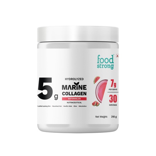 [BRSRAAYYDMFRYHT2] Foodstrong Hydrolyzed Marine Collagen Powder – Watermelon Flavour | 30 Servings | Supports Skin Hydration, Hair Nourishment & Glow | 210g