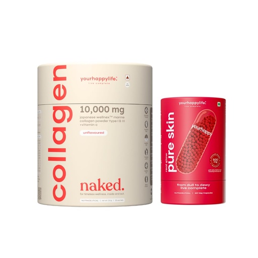 [BRSRGFD6CV7GEDT4] YourHappyLife Collagen Naked and Advanced L-Glutathione Glow-Up Skin Capsules Combo | 10,000mg Collagen + 80mg Vitamin C | Glutathione, Retinol, & NAC for Smooth, Radiant & Clear Complexion