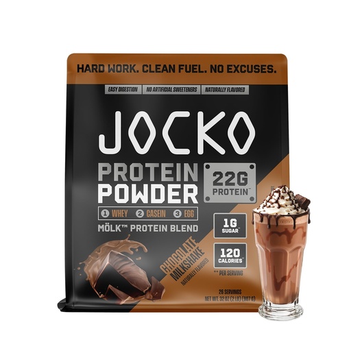 [BRSROGTYCEMAYCA4] Jocko Fuel Whey Protein Powder, Chocolate Milkshake, 22g Protein, Digestive Enzymes + Probiotic Blend, No Sugar Added, with Essential Amino Acids + Electrolyte Minerals, 26 Servings