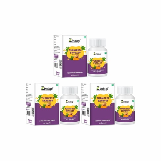 [BRSROZT7OF4GEAAZ] Zindagi Turmeric Extract Capsules With Curcumin | Maintain Healthy Joints |Powerful Antioxidant | 60 Capsules |Pack of 3