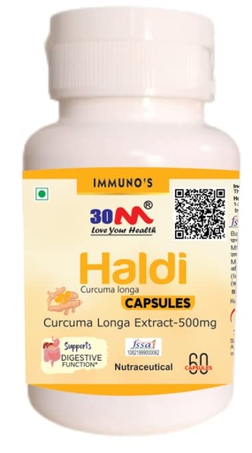 [BRSRMGTYDIPGG2D7] 30M Haldi (Curcuma Longa) Capsules | 500mg Turmeric Curcumin Supplement | Antioxidant Support for Immunity, Joint Health & Metabolism | Herbal Wellness Capsules