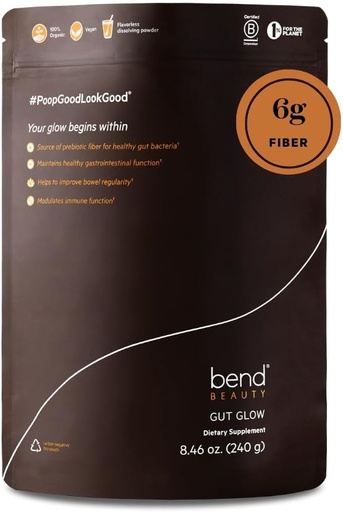 [BRSRMCQPOJYQ4EI7] Bend Beauty Gut Glow | Daily Prebiotic Fiber Supplement Powder w/Tremella Mushroom Exract | Digestive Gut Health | 6g of Soluble Fiber per Serving | 100% Organic, Vegan, Sugar Free Fiber | Unflavored