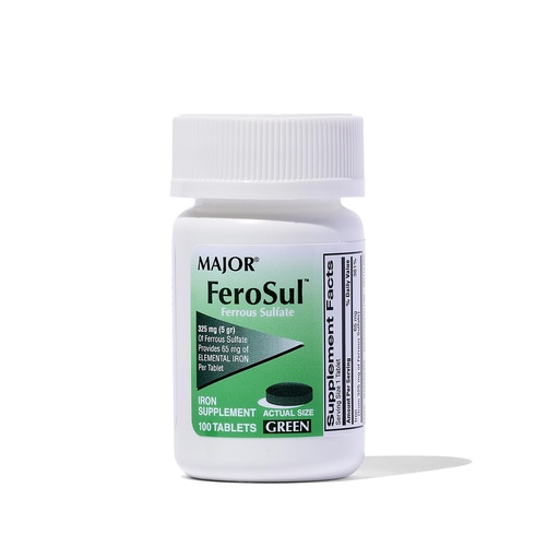 [BRSWKHQRDMPGYCI2] MAJOR FEROSUL 325MG (5GR) GREEN FERROUS SULFATE-325 MG Green 100 TABLETS UPC 309047591824 by Major Pharmaceuticals