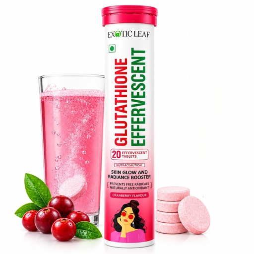 [BRSRYGQDO54BEHLD] Glutathione Effervescent Tablets Cranberry Flavour | Japanese Glutathione, Collagen, Vitamin C, Hyaluronic Acid, Biotin & Zinc Supplement | Glowing Skin | Antioxidant Support | 20 Tablets