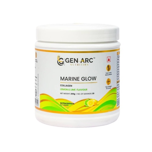 [BRSRYYL2CICGG33O] Marine Glow Collagen Powder | 7.5g Marine Collagen | With Hyaluronic Acid, Glutathione, Vitamin C, Vitamin E & Lycopene | Skin, Hair & Wellness Support | Lemon & Lime Flavour | 200g