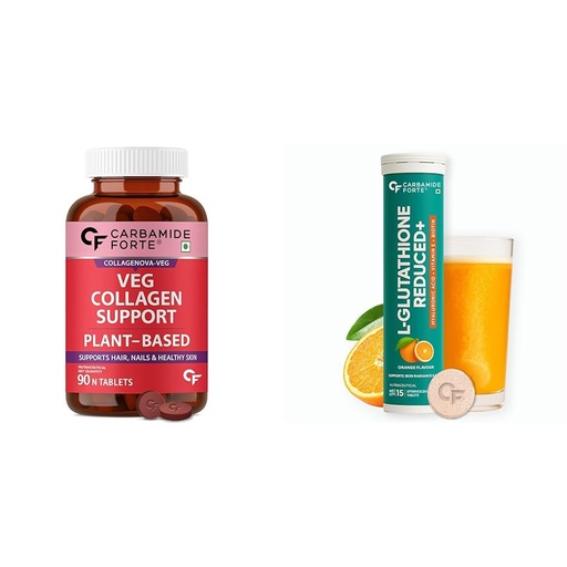 [BRSREHQ6C55QOEI4] Carbamide Forte Plant Based Veg Collagen Tablet For Skin & Hair & Japanese Reduced L Glutathione Effervescent Tablet 600mg for Skin Health | 90 Tablets + 15 Effervescent Tablets