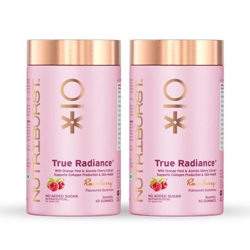 [BRSROALYOB7GMGYZ] Nutriburst True Radiance Gummies for Collagen Improvement | Raspberry Collagen Gummies with Orange Peel | Acerola Cherry & Sea Buckthor | Enhance Elasticity & Health skin|(Pack of 2 X 60 Gummy)