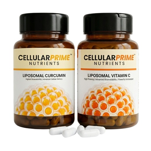 [BRSRYZYFOEGR6F3L] Cellular Prime Liposomal Curcumin & Vitamin C Combo | Advanced TEM-Verified Liposomal Delivery | High Absorption Antioxidant + Anti-Inflammatory Support | Vegan, GMP Certified | 30 Capsules Each