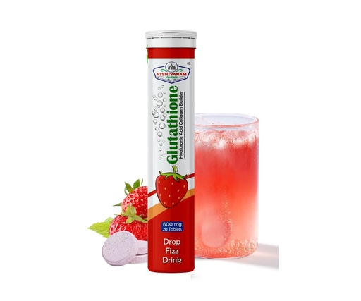 [BRSRGYD7OANWYCTD] Glutathione Fizz Drink Tablets, Strawberry Flavor, 600mg, 20 Effervescent Tablets, Drop and Dissolve Formula