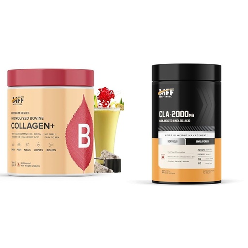 [BRSRYYADCUARQ3L7] MyFitFuel Hydrolyzed Bovine Collagen (250gm, Unflavored) with Biotin, Hyaluronic Acid, Zinc, Vitam | MyFitFuel CLA 2000mg, (180 Softgels), Supplement For Men & Women
