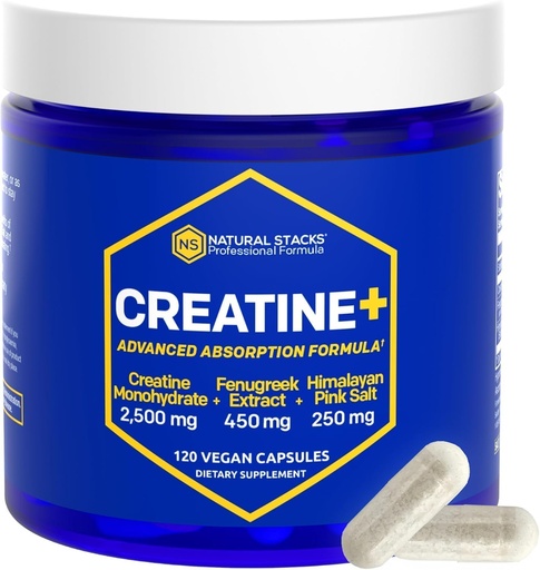 [BRSROFAROEMGGCQV] Creatine Monohydrate - 2500mg Creatine Pills - 450mg Fenugreek Extract & 250mg Himalayan Pink Salt - Supports Brain Health, Endurance & Muscle Building - Advanced Absorption Formula - 120 Capsules