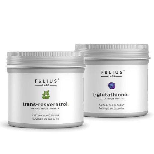 [BRSRYYIPARYQM3Y2] FOLIUS LABS Clean Label Ultra High Strength L-Glutathione 98% Supplement + Ultra High Purity Resveratrol Capsules 500mg Combo | For Glowing Skin, Support Immunity & Healthy Aging - 60+60 Capsules