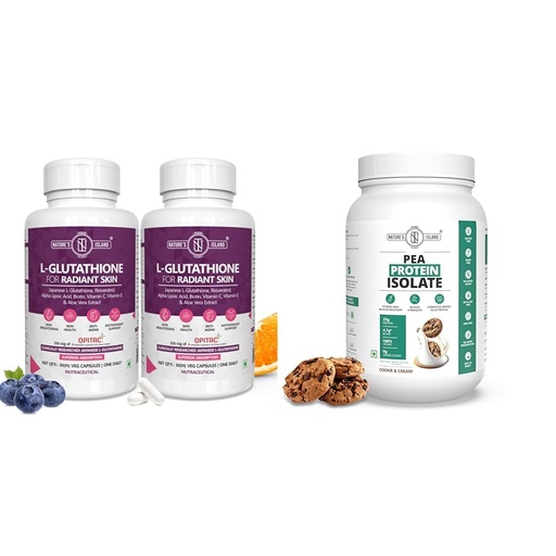 [BRSRYYADCUAWKYI2] Nature's Island Japanese Glutathione 500mg with Vitamin C & E, Biotin, Resveratrol, Alpha Lipoic A | Nature’s Island Plant Protein 1 Kg | Canadian Pea Protein Isolate | Vegan | 25g Protein/Serving |