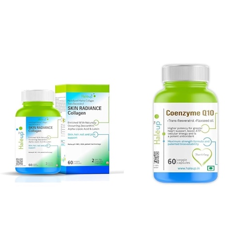 [BRSRYYACO4DRQHT7] Haleup INC USA Skin Radiance Collagen with Hydrolyzed Peptides 1000mg | Plus Trans-Resveratrol 200 | Haleup Coenzyme Q-10, 300 mg, Enriched with Resveratrol & Omega-3 EPA/DHA || Healthy Heart|| Brain