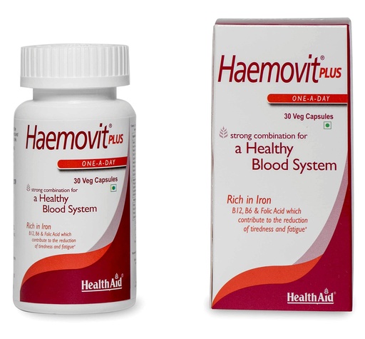 [BRSROYIDOYJRYDIV] HealthAid Haemovit Iron & Folic Acid Supplement with Vitamin B12 | Supports Healthy Blood Formation & Helps Reduce Fatigue | For Men & Women – 30 Vegetarian Capsules