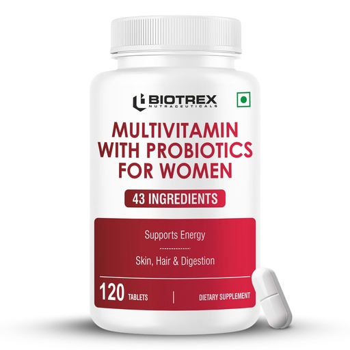 [BRSRGGAEPMHREC37] Biotrex Nutraceuticals Multivitamin With Probiotics For Women | Combination of 43 Ingredients | Enhances Energy & Strong Immune Function | Antioxidant | Hair, Skin & Nails | Purity Tested - 120 Tablets