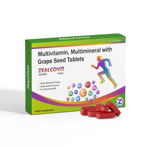 [BRSRAC3YDMORE2A7] Zealcovit -Multivitamin and Multimineral with Grape Seed Tablets | With Essential Nutrients, Anti-oxidants For Building Immunity & Energy, Stamina, Muscle Growth For Men & Women | 30 Tablets