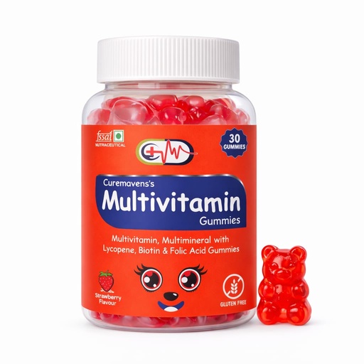 [BRSRGAT2OYNRU33V] Multivitamin Gummies for Kids 10–12 Years | 30 Gummies | With Lycopene, Biotin & Folic Acid | Multivitamin & Multimineral Supplement | Strawberry Flavour | Gluten Free