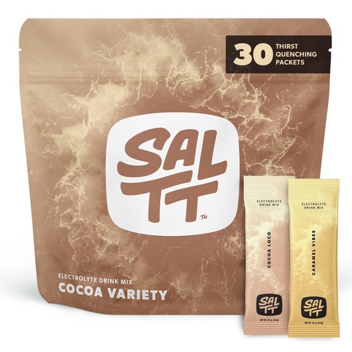 [BRSROAY3BUCBE2A6] SALTT Electrolytes Powder Packets (Cocoa Variety Pack - Chocolate & Caramel) 30 Sticks - Easy Dissolve, No Clumping - Essential Minerals - Hydration Packets - Zero Sugar - Gluten Free, Vegan & Kosher