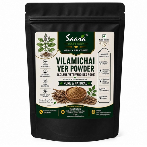 [BRSRAYYCAVYAEYAY] Vilamichai Ver Powder, 100g, Coleus Vettiveroides, Vilamichai Veru, Vettiveroides, Karuppu Vetiver, Iruvelli, Kuriveru Root Powder, (Pack of 1 x 100g)
