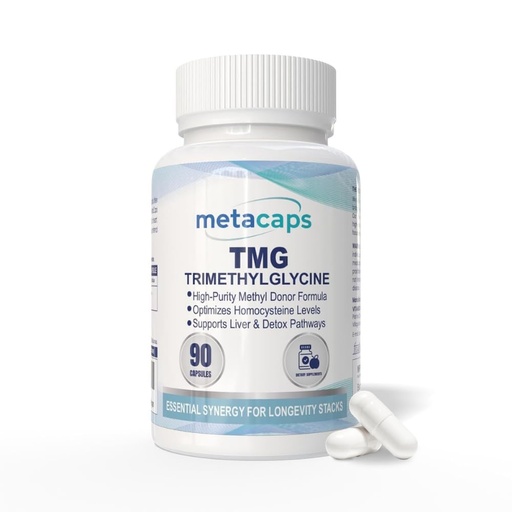 [BRSRGAACO4PG2234] MetaCaps Pure Trimethylglycine (TMG) 500mg – 90 Veg Capsules | Premium Betaine Anhydrous | Vital Methyl Donor for Homocysteine Balance & Heart Health | Supports Liver Function & Cellular Energy | Non-GMO & Vegan