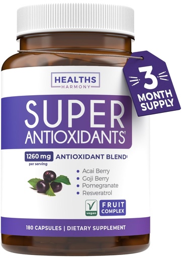 [BRSRAGAECINREHLA] Super Antioxidants Supplement for Women & Men - High Potency Herbal & Fruit Blend with Acai, Goji, Pomegranate, Elderberry & Resveratrol for Skin Care & Immune Support - Vegan & Non-GMO - 180 Capsules