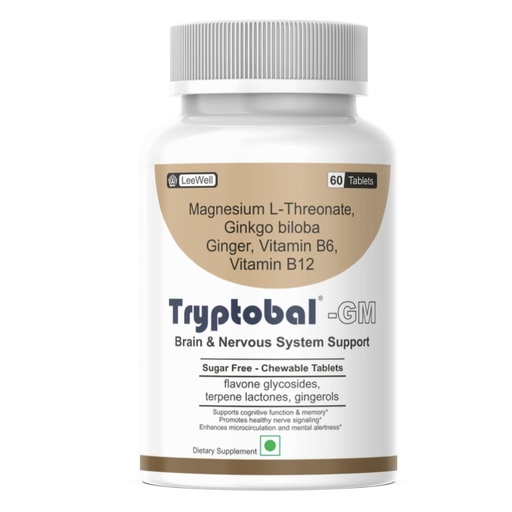 [BRSRGH3YCF5RQAY2] GM (LeeWell) Chewable Magnesium L Threonate Supplement Ginkgo Biloba, Ginger, Vitamin B6 & B12, Brain & Cognitive Memory Support, Sugar Free- 60 Tablets