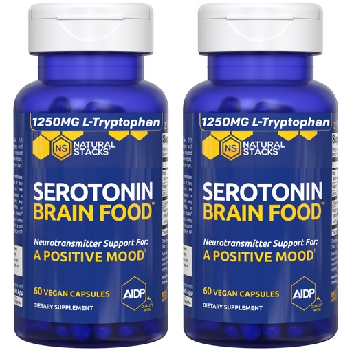 [BRSRMYYHOR5Q4CY3] Serotonin Brain Food - 1250mg L-Tryptophan & 400mg Rhodiola Rosea Supplement - Mood Support Supplement for Stress Relief - Neurotransmitter Support with Magnesium Glycinate & Zinc - 120 Capsules