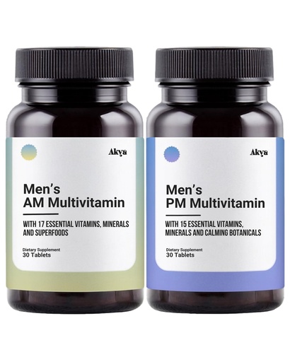 [BRSRGZY6CJYR43QY] AKYA Men’s Daily Multivitamin AM & PM Formula | Ashwagandha, L-Cartinine, Magnesium | Energy, Stamina & Muscle Recovery Support for Active Men | 60 Total Tablets (30 AM + 30 PM) | Pack of 1