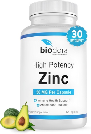 [BRSWYZIKOQDW2FA3] Zinc High Potency, No GMO, Vitamins for Good Skin, Immune Support Supplement & Antioxidant, Vegan, 50mg Per Servings, 60 Capsules, Unflavoured