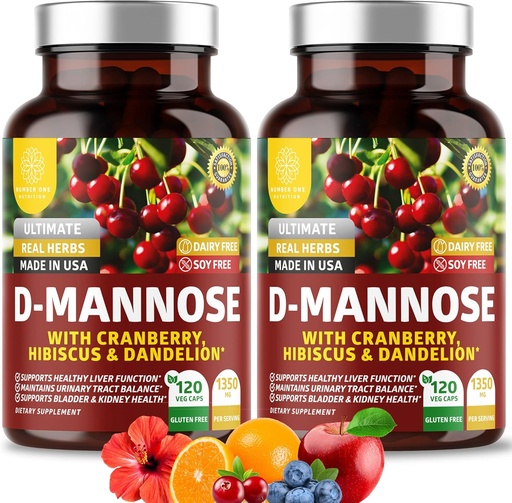 [BRSW2FARCJ7BAALX] Number One Nutrition Premium D Mannose Supplement for Women and Men [Max Strength, 1350MG] Natural D-Mannose with Cranberry, Hibiscus and Dandelion for Urinary Tract Health, 240 Count