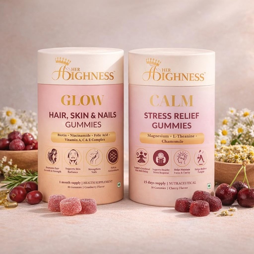 [BRSRGBT6BUBQ2GTG] Her Highness Daily Balance Duo | Glow + Calm Gummies for Women | Beauty & Stress Support | 100% Vegetarian | 30 + 30 Gummies