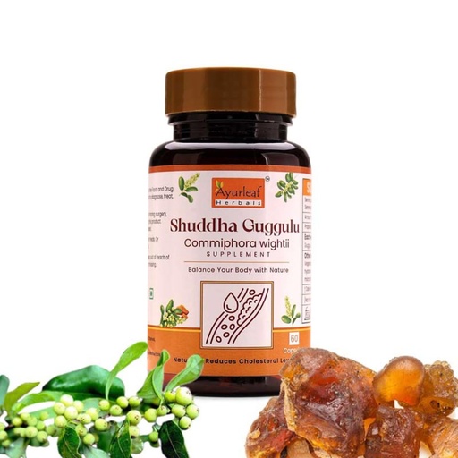 [BRSRAYD3DMMWCDI6] Ayurleaf Herbals Pure Ayurvedic Shuddha Guggulu Capsule | Health and Wellness Support | Weight and Cholesterol Management | Stress Relief and Immunity Booster (60 Capsules)